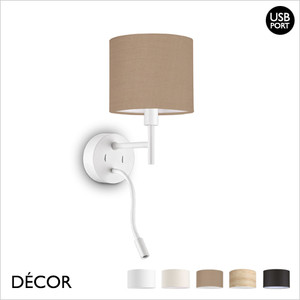 Ideal Lux - Set Up - Matt White Wall Lamp Base with LED Reading Lamp, a USB Charging Port and a Choice Cylindrical Shades in 2 Sizes in Black, White or Beige - Stylish Italian Chic for a Bedroom, Guest Room or Hotel Ideal Lux - Set Up - Matt White Wall Lamp Base with LED Reading Lamp, a USB Charging Port and a Choice Cylindrical Shades in 2 Sizes in Black, White or Beige - Stylish Italian Chic for a Bedroom, Guest Room or Hotel