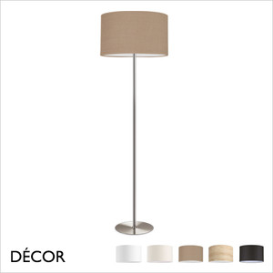 Ideal Lux - Set Up - Satin Nickel Floor Lamp Base with Cylindrical Shades in Dove Grey, Wood, Black, White or Beige - Stylish Italian Chic for a Bedroom, Reception Room or Hotel Ideal Lux - Set Up - Satin Nickel Floor Lamp Base with Cylindrical Shades in Dove Grey, Wood, Black, White or Beige - Stylish Italian Chic for a Bedroom, Reception Room or Hotel