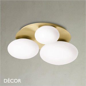 Ideal Lux - Ninfea 3 - White Etched Glass & Satin Brass Modern Designer Ceiling Light - Contemporary Italian Chic for a Dining Room, Living Room, Hallway, Hotel & Restaurant Ideal Lux - Ninfea 3 - White Etched Glass & Satin Brass Modern Designer Ceiling Light - Contemporary Italian Chic for a Dining Room, Living Room, Hallway, Hotel & Restaurant