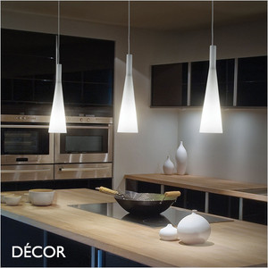 Ideal Lux - Milk 3 - White Blown and Acid-Etched Glass Modern Designer Multiple Pendant Light - Minimalist Italian Style for your Kitchen, Reception Room or Bistro Ideal Lux - Milk 3 - White Blown and Acid-Etched Glass Modern Designer Multiple Pendant Light - Minimalist Italian Style for your Kitchen, Reception Room or Bistro