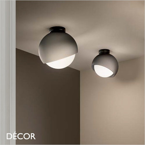 1 A Ideal Lux - Bloom 22 & 30 - Satin Grey Outer-Glass with a White Globe Diffuser Modern Designer Flush-Fitting Ceiling Light - A Stylish Design Piece for your Dining Room, Hallway, Stairwell, Kitchen, Restaurant, Bistro or Hotel Foyer