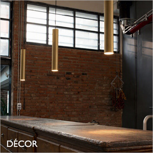 Ideal Lux - Look - 25, 40, 70 & 100 - Brushed Brass Designer Cylindrical Pendant Light - 4cm and 6cm Diametre - Chic Italian Design - Ideal for any Modern Space