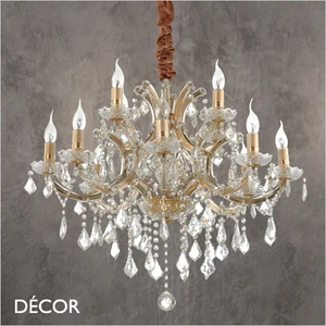 Ideal Lux - Napoleon, 12 arm - Clear Crystal & Gold Chandelier - Luxurious Italian Design for a Dining Room, Living Room, Stairs, Hallway, Hotel & Restaurant