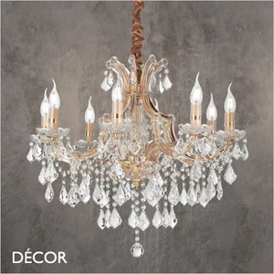 Ideal Lux - Napoleon, 8 arm - Clear Crystal & Gold Chandelier - Luxurious Italian Design for a Dining Room, Living Room, Stairs, Hallway, Hotel & Restaurant
