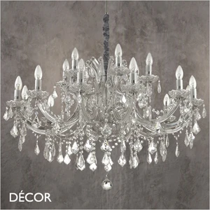 Ideal Lux - Napoleon, 18 arm - Clear Crystal & Chrome Chandelier - Luxurious Italian Design for a Dining Room, Living Room, Stairs, Hallway, Hotel & Restaurant