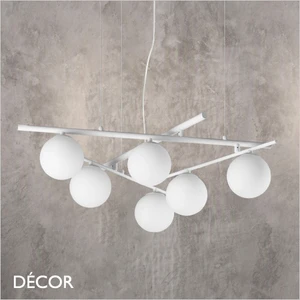 Ideal Lux - Atlas 62 & 80 - Etched White Glass Globes & Matt White Designer Globe Suspension Light with Adjustable Arms - Ideal for any Modern Space