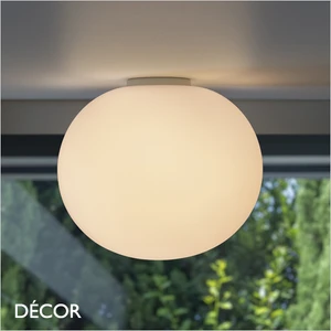 Ideal Lux - Cotton, 2 Sizes: 30 & 40 - White Etched Glass & White Metal Modern Designer Globe Flush-Fitting Ceiling Light - Minimalist Chic for your Home & Business