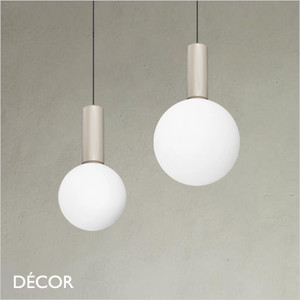 Ideal Lux - Odeon 15 & 20, 2 Sizes - White Etched with a Striped Cylindrical Stem Modern Designer Glass Pendant Light - Minimalist Italian Chic for your Kitchen, Reception Room or Bistro