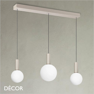 Ideal Lux - Odeon 3 Globe Linear - White Etched with a Striped Cylindrical Stem Modern Designer Glass Multiple Pendant Light - Minimalist Italian Chic for your Kitchen, Reception Room or Bistro