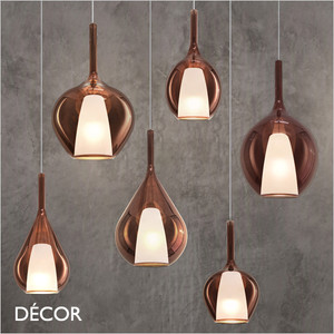 Ideal Lux - Kalique, 6 Shapes and Sizes - Copper Tinted Glass with a Satin White Glass Core Modern Designer Pendant Light - Italian Design for a Kitchen, Kitchen Island, Dining Room, Hotel, Restaurant & Café
