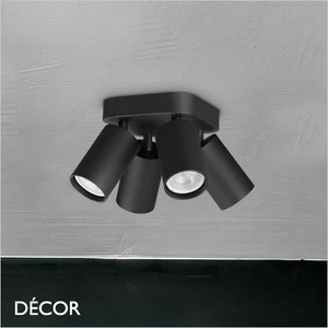 Ideal Lux - Dynamite 4 - Round Matt Black Modern Designer Adjustable Spotlights with a Square Base - Perfect for a Kitchen, Dining Room, Office, Restaurant or Bar