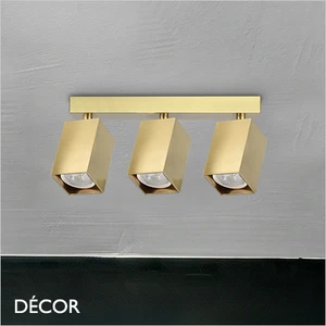 Ideal Lux - Dynamite 3 - Square Brushed Brass Modern Designer Adjustable Spotlight Bar with a Linear Base - Perfect for a Kitchen, Dining Room, Office, Restaurant or Bar