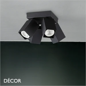 Ideal Lux - Dynamite 4 - Square Matt Black Modern Designer Adjustable Spotlights with a Square Base - Perfect for a Kitchen, Dining Room, Office, Restaurant or Bar