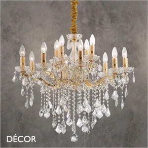 Ideal Lux - Florian, 12 arm - Clear Crystal & Gold Chandelier - Opulent Italian Design for a Dining Room, Living Room, Stairs, Hallway, Hotel & Restaurant