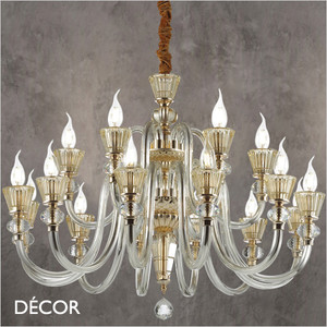 Ideal Lux - Strauss, 18 arm - Clear Crystal & Gold Chandelier - Opulent Italian Design for a Dining Room, Living Room, Stairs, Hallway, Hotel & Restaurant