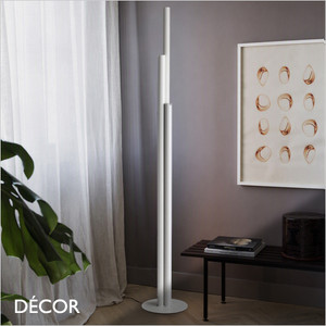 Ideal Lux - Dorica 3 - Matt White Fluted Modern Dimmable Floor Lamp - Minimalist Design for Any Contemporary Space
