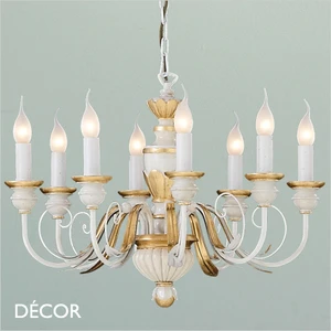Ideal Lux - Firenze, 8 arm - Ivory & Gold-Leaf Candelabra Chandelier - Luxury Italian Style for a Dining Room, Living Room, Kitchen, Hallway, Hotel & Restaurant