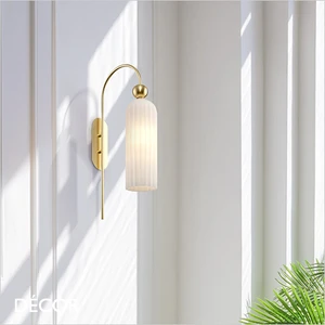 Antic - White Fluted Glass with a Gold Arched Support and Gold Accents Modern Designer Wall Light - Elegant German Design for any Contemporary Interior Space