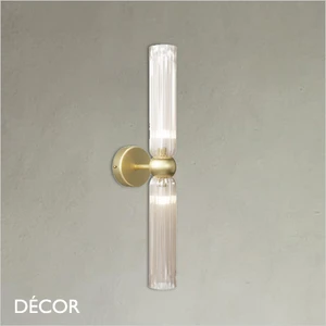 Maytoni - Antic - Cognac Fluted Glass Gold Accents Modern Designer Ultra-Slim Wall Light - Elegant German Design for any Contemporary Interior Space