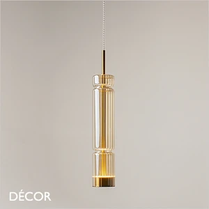 Maytoni - Ordo 74 - Cognac Ribbed Glass with Chrome Accents Modern Designer LED Pendant Light - Stylish German Design for any Contemporary Interior Space