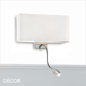 Ideal Lux - Palazzo - White Fabric Shade & Chrome Base Modern Designer Two in One Wall Light with Flexible Reading Light - Stylish Italian Chic for a Bedside Ideal Lux - Palazzo - White Fabric Shade & Chrome Base Modern Designer Two in One Wall Light with Flexible Reading Light - Stylish Italian Chic for a Bedside