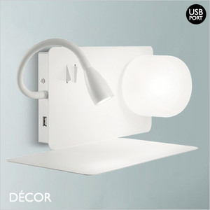 111 Ideal Lux - Book with USB Port - White Modern Designer Two in One LED Wall Light with Ambient & Flexible Reading Light, Left or Right - Stylish Innovative Italian Chic for a Bedside 111 Ideal Lux - Book with USB Port - White Modern Designer Two in One LED Wall Light with Ambient & Flexible Reading Light, Left or Right - Stylish Innovative Italian Chic for a Bedside