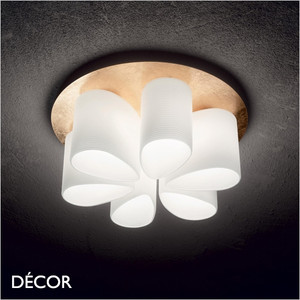 11A1 Ideal Lux - Daisy - White Etched Glass & Gold Leaf Modern Designer Ceiling Light - Contemporary Italian Chic for a Dining Room, Living Room, Hallway, Hotel & Restaurant