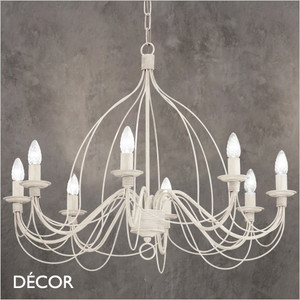 1A1 Ideal Lux - Corte, 8 arm - Antique White Finish, Hand-Crafted Candelabra Chandelier - Italian Luxury for a Dining Room, Living Room, Kitchen, Hall & Restaurant