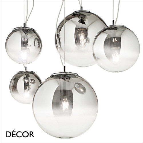 Mapa Fade, 5 - Clear Chrome Glass & Chrome Modern Designer Pendant Light & Ceiling Plate - Italian Chic for your Kitchen, Dining Room, Hotel or Bistro