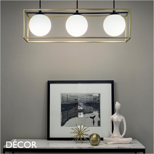 11 Lingotto 3 - Matt White Glass & Matt Brass Modern Designer Globe Suspension Light - Ideal for your Kitchen Island, Kitchen, Living Room, Hotel, Restaurant & Bistro