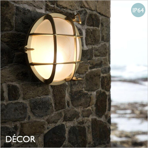 Polperro - Brass Modern Designer Outdoor Wall Light - Classic Industrial Style Lighting for your Garden, Hotel, Bistro & Café