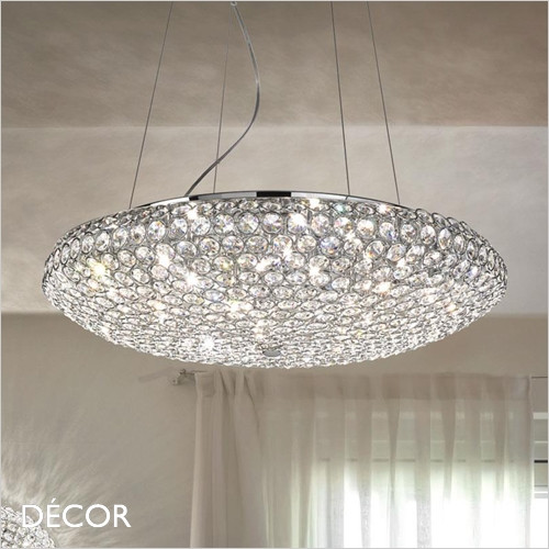 A1 King, 2 Sizes - Crystal & Chrome Modern Designer Pendant Light - Luxury Italian Chic for the Kitchen, Dining Room, Hotel or Restaurant