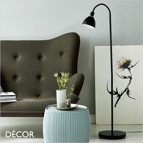 Ray - Black with Brass Detail Modern Designer Floor Lamp - Design Classic - Perfect for a Living Room, Study, Dining Room, Bedroom Hotel & Reception