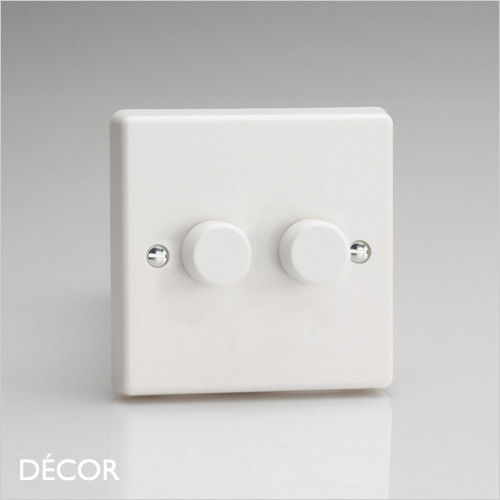 Programmable Dimmer Switch - White Modern Designer 2 Gang 2 Way Push On/Off Rotary Switch  - Energy Efficient Lighting for your Home and for your Business