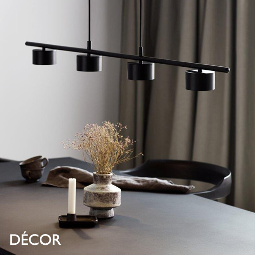 1A1 Clyde 4 Rail, MoodMaker™ - Matt Black Modern Designer Multiple LED Pendant Light - Stylish Danish Design - Ideal for a Kitchen Island, Kitchen, Dining Room, Hotel, Bistro & Restaurant