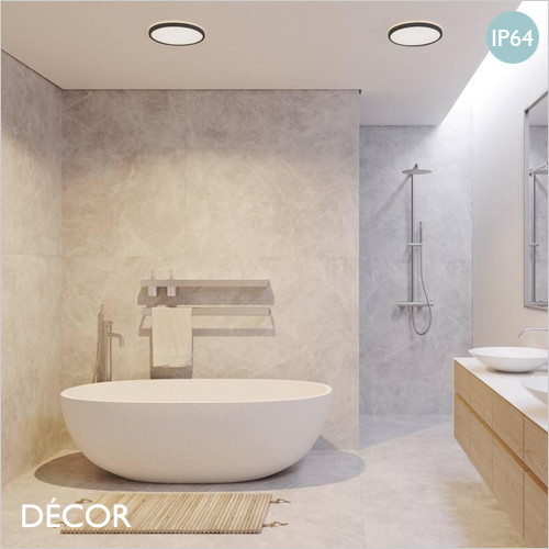 Oja 29 & 42 Bath, Round, MoodMaker™ - Black Modern Designer LED Ceiling Light - 3000K Warm, 4000K Neutral and Night Light - Innovative Danish Design For a Bathroom, Shower Room, Wet Room & Wash Room