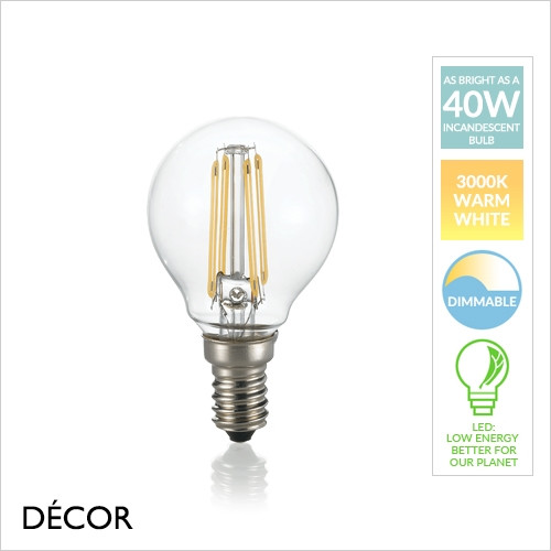 E14 4W LED Filament Designer Golf Ball Shaped Light Bulb, 3000K Warm White, Dimmable - As Bright as a 40W Incandescent Bulb - Energy Efficient Lighting for Home & Business