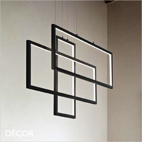 11 Frame, Rectangles - Matt Black Modern Designer LED Suspension Light - Minimalism for a Kitchen, Dining Room, Office, Boardroom, Shop, Café or Bistro