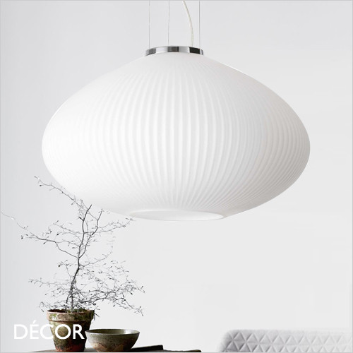 Plisse 35 & 45, 2 Sizes - Etched White Glass with Chrome Details Modern Designer Pendant Light - Stunning in a Kitchen, Dining Room, Living Room, Hotel, Bistro, Bar & Café