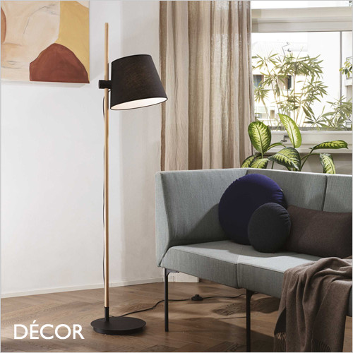 Axel - Black Shade with a Natural Wood Frame and Matt Black Details Modern Designer Floor Lamp - Stylish Italian Chic for a Reception Room or Bedroom