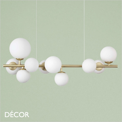 1 A Ideal Lux -  Perlage 10 - White Acid-Etched Glass with Satin Brass Linear Modern Designer Multiple Pendant Light - A Stunning Statement Piece for Any Contemporary Space