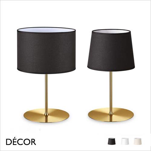 Set Up 20 - Brushed Brass Table Lamp Base with a Choice of Conical or Cylindrical Shades in Black, White or Beige - Stylish Italian Chic for a  Bedroom, Reception Room, Hotel or Restaurant