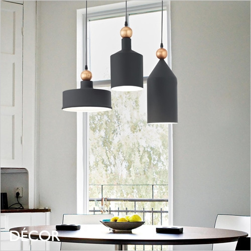 Triade, 3 - Matt Black & Gold Modern Designer Multiple Pendant Light - Italian Design for a Kitchen, Dining Room, Living Room, Restaurant, Bistro, Bar & Café