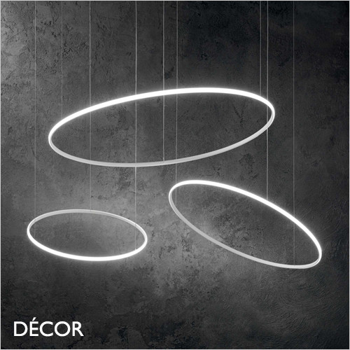 Hulahoop 60, 80, 100, 3 Sizes - Matt White Modern Designer LED Suspension Light - Minimalism for a Kitchen, Dining Room, Office, Boardroom, Shop, Café or Bistro