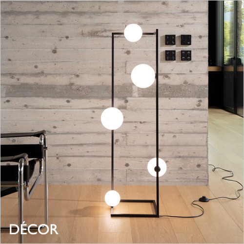 Angolo - Four White Glass Globes on a Black Metal Frame Modern Designer Floor Lamp - Striking Italian Style -  Ideal for a Bedside or Occasional Table