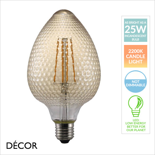 E27 2W Avra Nut - Amber Decorative LED Designer Light Bulb - As Bright as a 25W Incandescent Bulb - Energy Efficient Lighting