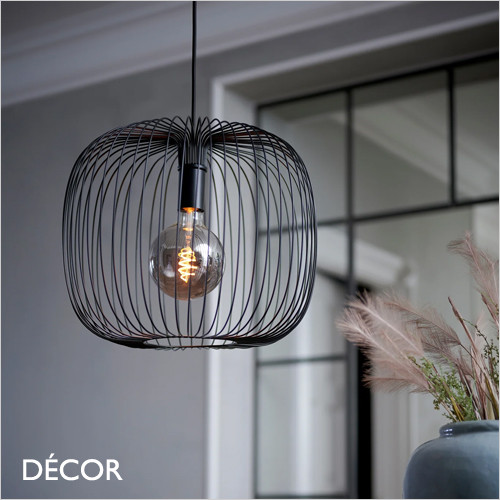 111 Beroni 40 - Black Modern Designer Squared Globe Cage Pendant Light - Contemporary Style for your Kitchen, Dining Room, Living Room, Hotel, Restaurant, Bistro, Bar & Café