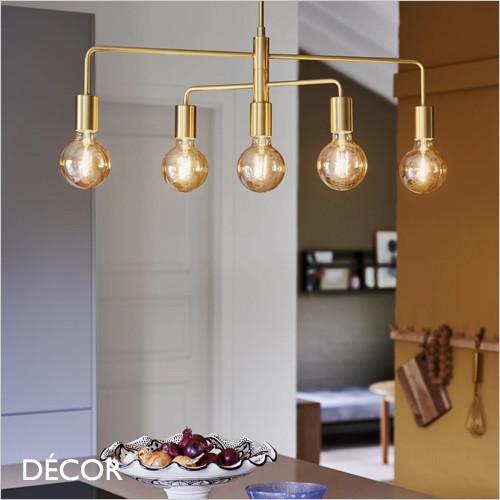 1 D Gloom 5-Spot - Brass Modern Designer Multiple Pendant Light Fitting - Minimalism for any Contemporary Space