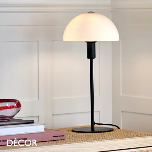 Ellen 20 - Opal White Glass and Matt Black Modern Designer Table Lamp - Classic Danish Style for any Contemporary Space