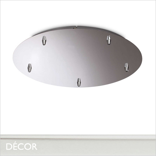 Round Ceiling Plate for 5 Pendant Lights, Ø46cm - Polished Chrome Modern Designer Ceiling Plate - Ideal for Hanging Multiple Pendant Lights